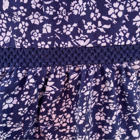 Lucky Brand Blue Ditsy Floral Peasant Keyhole 3/4 Puff Sleeve Blouse Sz M - Picture 5 of 10